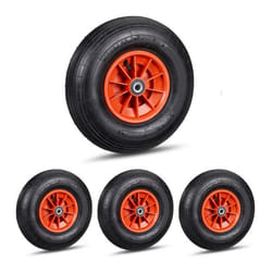 Roue de brouette lot de 4 caoutchouc roue de rechange axe caoutchouc essieu 4.00-6 3 adaptateurs noir-rouge