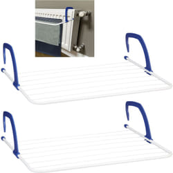 Relaxdays - 2x Séchoirs suspendus, étendoir lessive à accrocher au radiateur et au balcon, support 4,8 m de longueur, blanc