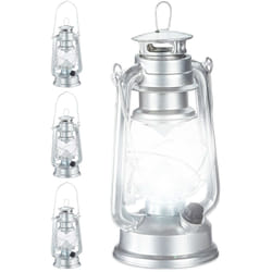 Relaxdays - 4x lampe-tempête led, lanterne retro comme décoration de fenêtre ou de jardin, à piles, argenté