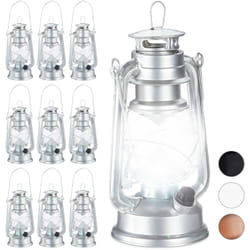 Relaxdays - 4x lampe-tempête led, lanterne retro comme décoration de fenêtre ou de jardin, à piles, argenté