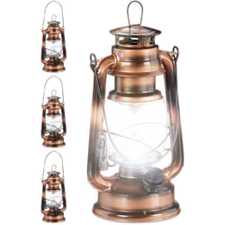 Relaxdays - 4x lampe-tempête led, lanterne retro comme décoration de fenêtre ou de jardin, à piles, cuivre