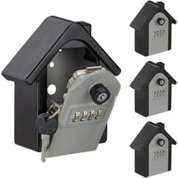 Relaxdays - Boite à clés sécurisée forme maison, lot 4, clé secours code coffre fort clef key sage garage, 15x13,5x7 cm, noir/gris