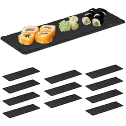 Relaxdays - Assiette en ardoise, lot de 12, planches longues en ardoise, pour servir et écrire, 30x10 cm, anthracite