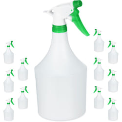 Relaxdays - 12 x bouteille de spray pour plantes, buse réglable, pulvérisateur 1L, avec graduation, plastique, blanc-vert