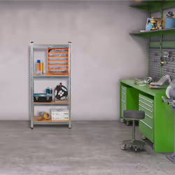 Relaxdays - Etagère lourde charge, capacité 700kg, 150x70x30 cm, 4 niveaux, à clipser, acier, pour cave & garage, argenté