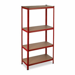 Relaxdays - Etagère lourde charge, capacité 700 kg, 150x70x30 cm, 4 niveaux, à clipser, acier, pour cave & garage, rouge