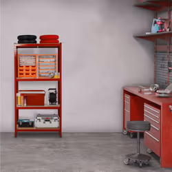 Relaxdays - Etagère lourde charge, capacité 700 kg, 150x70x30 cm, 4 niveaux, à clipser, acier, pour cave & garage, rouge