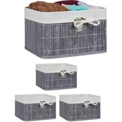 Relaxdays - Corbeille, lot de 4, Panier de rangement, Housse amovible, poignée, Boîte étagère armoire, HxLxP 20 x 31 x 31 cm, gris