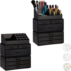 Relaxdays - Lot de 2 organiseurs de Cosmétiques, 6 Tiroirs, 22 Casiers, Rangement, Make-Up, Tour à Maquillage, Acrylique, noir