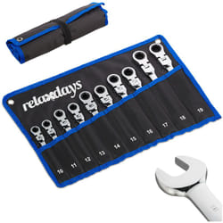 Relaxdays - Clé ajustable jeu de 10, plate, à oeil et cliquet, articulation, 10-19 mm, pochette, noir