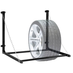 Etagère pour 4 roues, montage mural, support télescope, jusqu'à 90 kg, pliable, en acier, noir. - Relaxdays