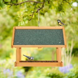 Relaxdays Mangeoire pour oiseaux en bois, à suspendre, HLP: 35x42,5x40,5 cm, jardin, distributeur de nourriture, nature