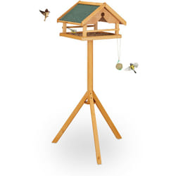 Relaxdays Mangeoire à oiseaux avec support, grand, toit résistant aux intempéries, bois, 120 x 62 x 55 cm, nature/vert
