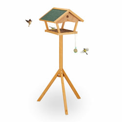 Relaxdays - Mangeoire à oiseaux avec support, grand, toit résistant aux intempéries, bois, 137 x 66 x 59 cm, nature/vert
