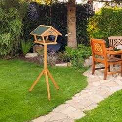 Relaxdays - Mangeoire à oiseaux avec support, grand, toit résistant aux intempéries, bois, 137 x 66 x 59 cm, nature/vert - Vue supplémentaire 2