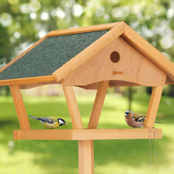Relaxdays - Mangeoire à oiseaux avec support, grand, toit résistant aux intempéries, bois, 137 x 66 x 59 cm, nature/vert - Vue supplémentaire 3