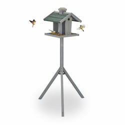 Mangeoire à oiseaux avec support, silo, toit résistant aux intempéries, bois, 135 x 67 x 56 cm, gris/vert - Relaxdays