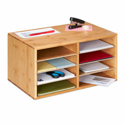 Relaxdays - Organiseur de documents en bambou, din A4, 8 espaces, pour le bureau, ouvert, HxLxP : 25 x 49 x 31 cm, naturel