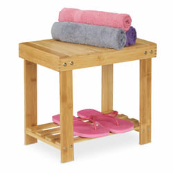 Tabouret de salle de bain solide en bambou, repose-pieds, jusqu'à 100 kg, h x l x p 33,5 x 25 x 39 cm, nature - Relaxdays