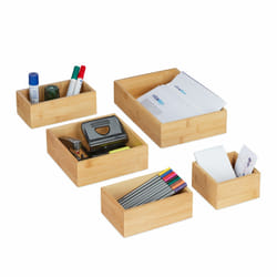 Caisse de rangement bambou, lot de 5, organiseur tiroir, cuisine, salle de bain, bureau, diff. tailles, nature - Relaxdays