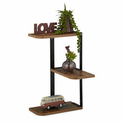 Relaxdays - Etagère d'angle, 3 étages en zig-zag, 42,5x26,5x26,5 cm, meuble mural, salon, cuisine, mdf, métal, marron/noir