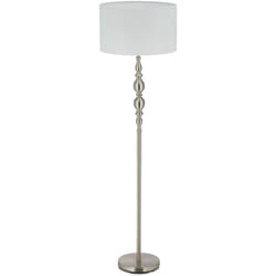 Relaxdays - Lampe droite, de salon E27, câble, abat-jour en tissu d 40 cm, lampadaire vintage 43 cm de haut, blanc, doré