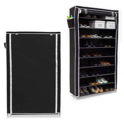 2x Meubles à chaussures VALENTIN Housse en tissu étagère armoire range-chaussures 10 Étages HxLxP 161 x 88 x 30 cm noir