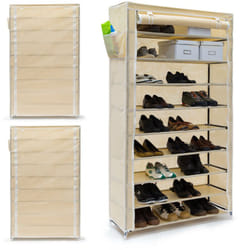 3x Meubles à chaussures valentin Housse en tissu étagère armoire range-chaussures 10 Étages hlp 161 x 88 x 30 cm, beige