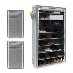 3x Meubles à chaussures VALENTIN Housse en tissu étagère armoire range-chaussures 10 Étages HLP 161x88x30 cm anthracite