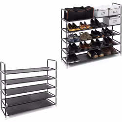 Cette étagère à chaussures en lot de 2 est très pratique avec ses 5 étages car vous avez beaucoup d'espace de rangement pour ...
