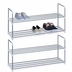 Ce meuble à chaussures en lot de 2 est un espace de rangement idéal dans votre couloir ou votre entrée. Les 2 étages en métal ...