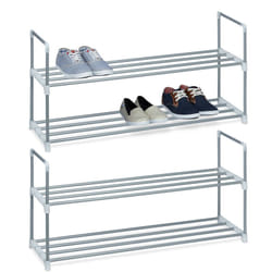 Relaxdays - tagère à chaussures, lot de 2, à emboîter, en métal, 2 étages, 45x90x30 cm, extensible, rangement à emboîter, argent