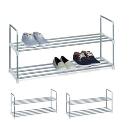 Tagère à chaussures, lot de 3, à emboîter, en métal, 2 étages, 45x90x30 cm, extensible, rangement à emboîter, argent