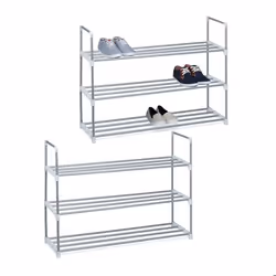 Étagère à chaussures lot de 2 à emboîter en métal 3 étages 70x90x31 cm extensible rangement à emboîter argent