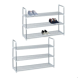 Étagère à chaussures lot de 2 à emboîter en métal 3 étages 70x90x31 cm extensible rangement à emboîter argent