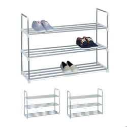 Étagère à chaussures lot de 3 à emboîter en métal 3 étages 70x90x31 cm extensible rangement à emboîter argent