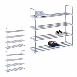 Étagère à chaussures lot de 3 à emboîter en métal 4 étages 93x90x31 cm extensible rangement à emboîter argent