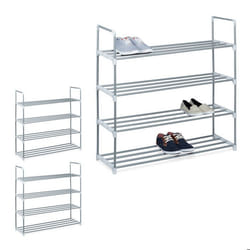 Étagère à chaussures lot de 3 à emboîter en métal 4 étages 93x90x31 cm extensible rangement à emboîter argent