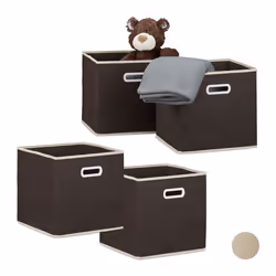 Boîte de rangement pliable lot de 4 caisses ouvertes HxLxP : 30 x 30 x 30 cm pliante coffre avec poignée marron