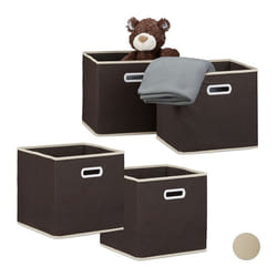 Boîte de rangement pliable lot de 4 caisses ouvertes HxLxP : 30 x 30 x 30 cm pliante coffre avec poignée marron
