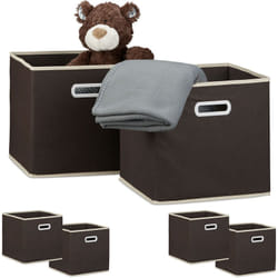 Relaxdays - Boîte de rangement pliable, lot de 6, caisses ouvertes, HxLxP : 30 x 30 x 30 cm, pliante coffre, avec poignée, marron