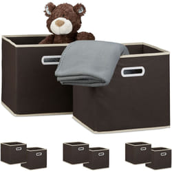 Relaxdays - Boîte de rangement pliable, lot de 8, caisses ouvertes, HxLxP : 30 x 30 x 30 cm, pliante coffre, avec poignée, marron