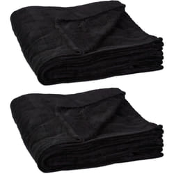 2x Couvertures, polaire, grande taille, douce, plaid, jetée de lit, douillet 220x200 cm, lavable à 30°C, polyester, noir