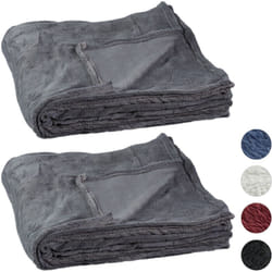 Relaxdays - 2x Couvertures, polaire, grande taille, douce, plaid, jetée de lit, douillet 220x200 cm, lavable à 30°C, polyester, gris
