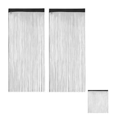 Rideau fils lot de 2 rideau de porte ou fenêtre 90x245 cm rideau spaghetti pour tringle peut être raccourci noir