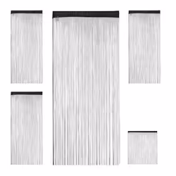 Rideau fils lot de 4 rideau de porte ou fenêtre 90x245 cm rideau spaghetti pour tringle peut être raccourci noir