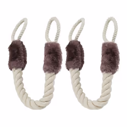 Relaxdays Butoir de porte anti-pincement lot de 2 poignées sécurité bébés et animaux corde 60 cm beige/marron