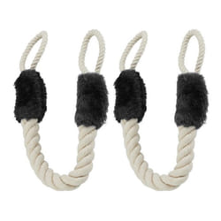 Relaxdays Butoir de porte anti-pincement lot de 2 poignées sécurité des bébés et animaux corde 60 cm beige/noir