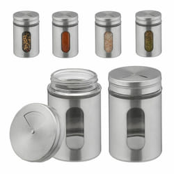 Relaxdays - Saupoudreuse à épices, lot de 6, xl, 3 tailles de trou, herbes, 290 ml, verre et acier inoxydable, argenté