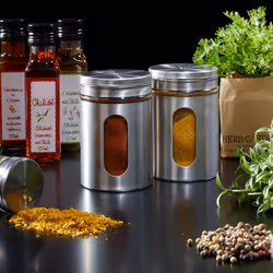 Relaxdays - Saupoudreuse à épices, lot de 6, xl, 3 tailles de trou, herbes, 290 ml, verre et acier inoxydable, argenté